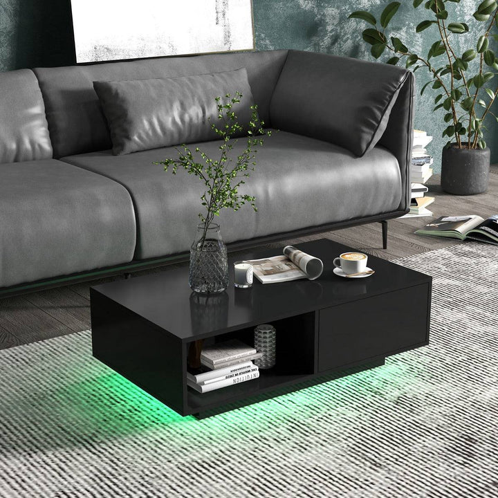 LED Coffee Table with 20 RGB Light Colors and Storage Shelf - TidySpaces