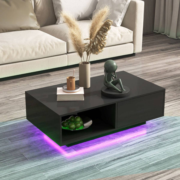 LED Coffee Table with 20 RGB Light Colors and Storage Shelf - TidySpaces