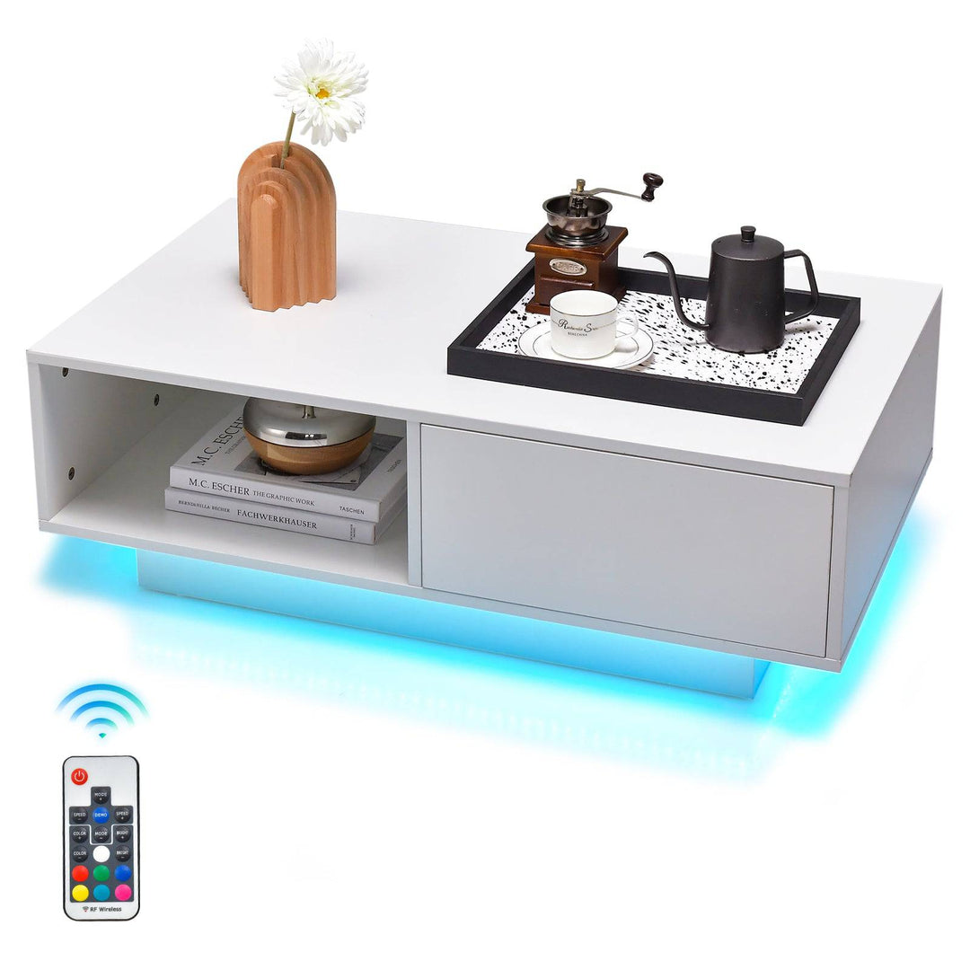 LED Coffee Table with 20 RGB Light Colors and Storage Shelf - TidySpaces