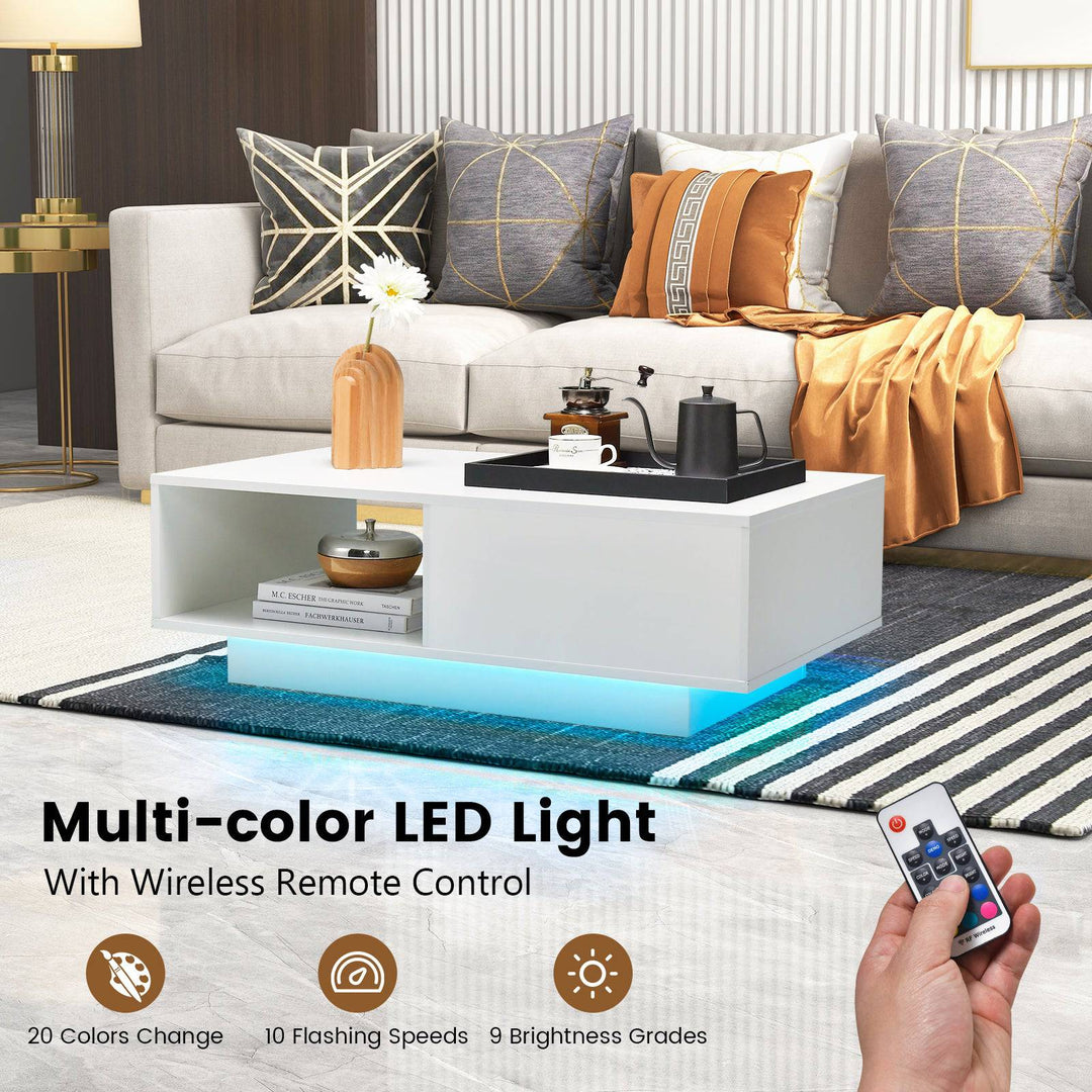 LED Coffee Table with 20 RGB Light Colors and Storage Shelf - TidySpaces