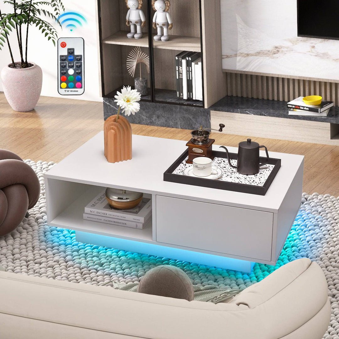 LED Coffee Table with 20 RGB Light Colors and Storage Shelf - TidySpaces