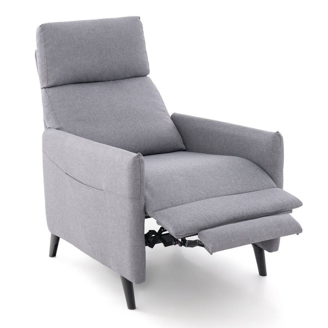 Linen Fabric Push Back Recliner Armchair with Adjustable Backrest and Footrest Grey - TidySpaces