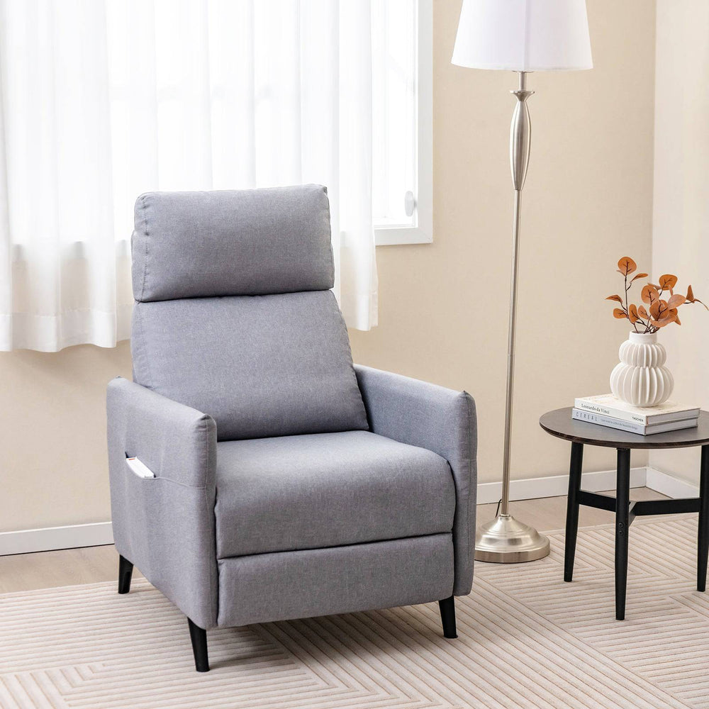 Linen Fabric Push Back Recliner Armchair with Adjustable Backrest and Footrest Grey - TidySpaces