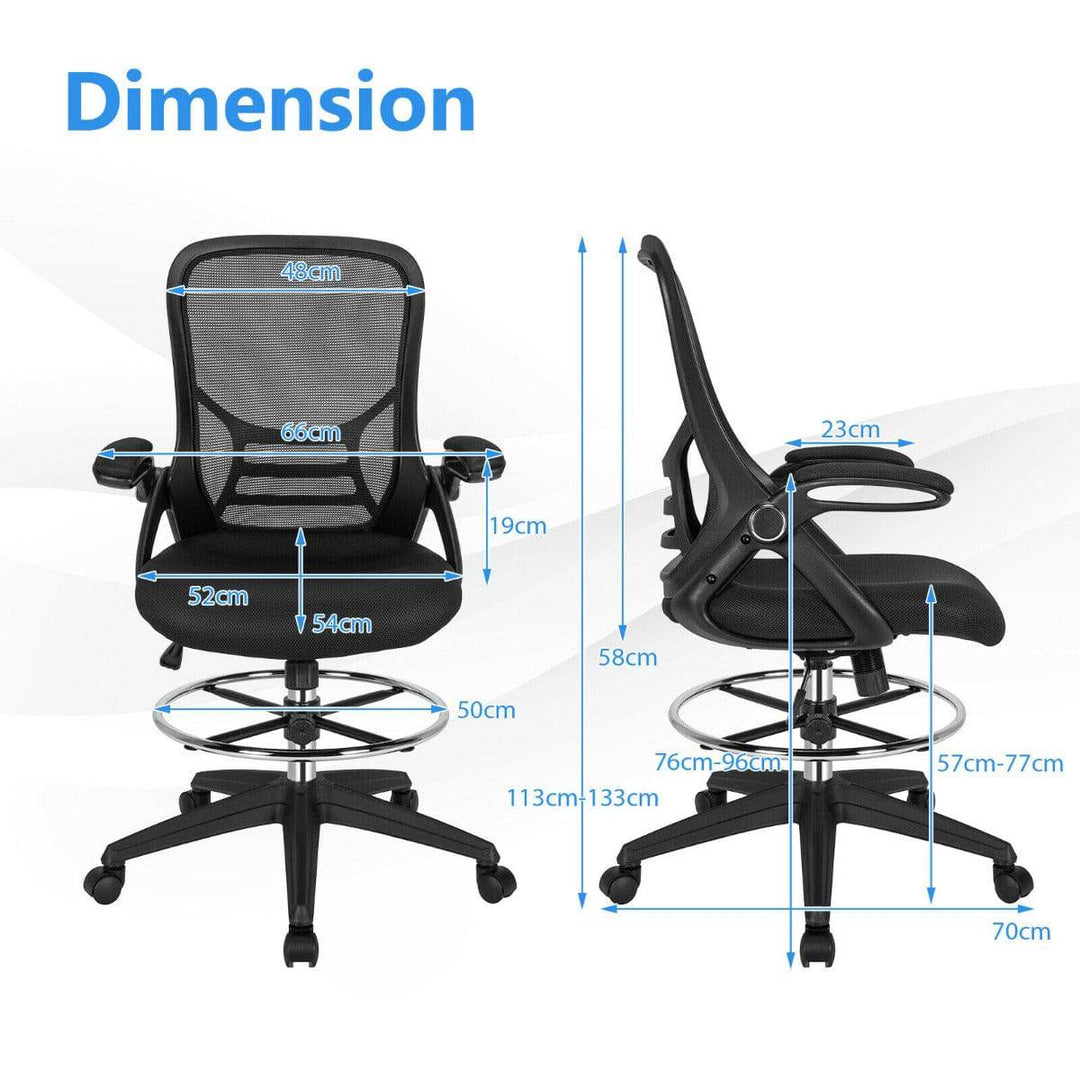 Mesh Drafting Chair with Flip up Armrests and Mid Back Padded