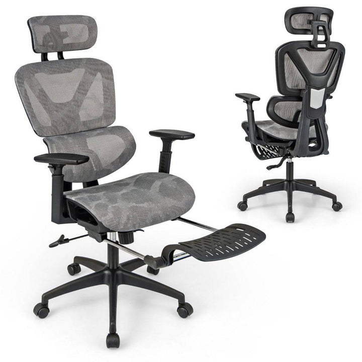 Mesh Office Chair with Retractable Footrest and Waterfall Seat