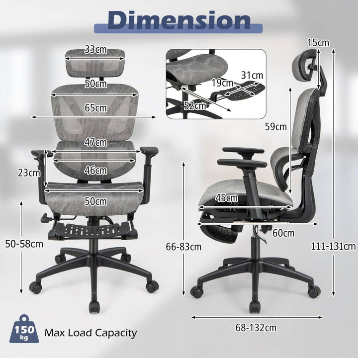 Mesh Office Chair with Retractable Footrest and Waterfall Seat