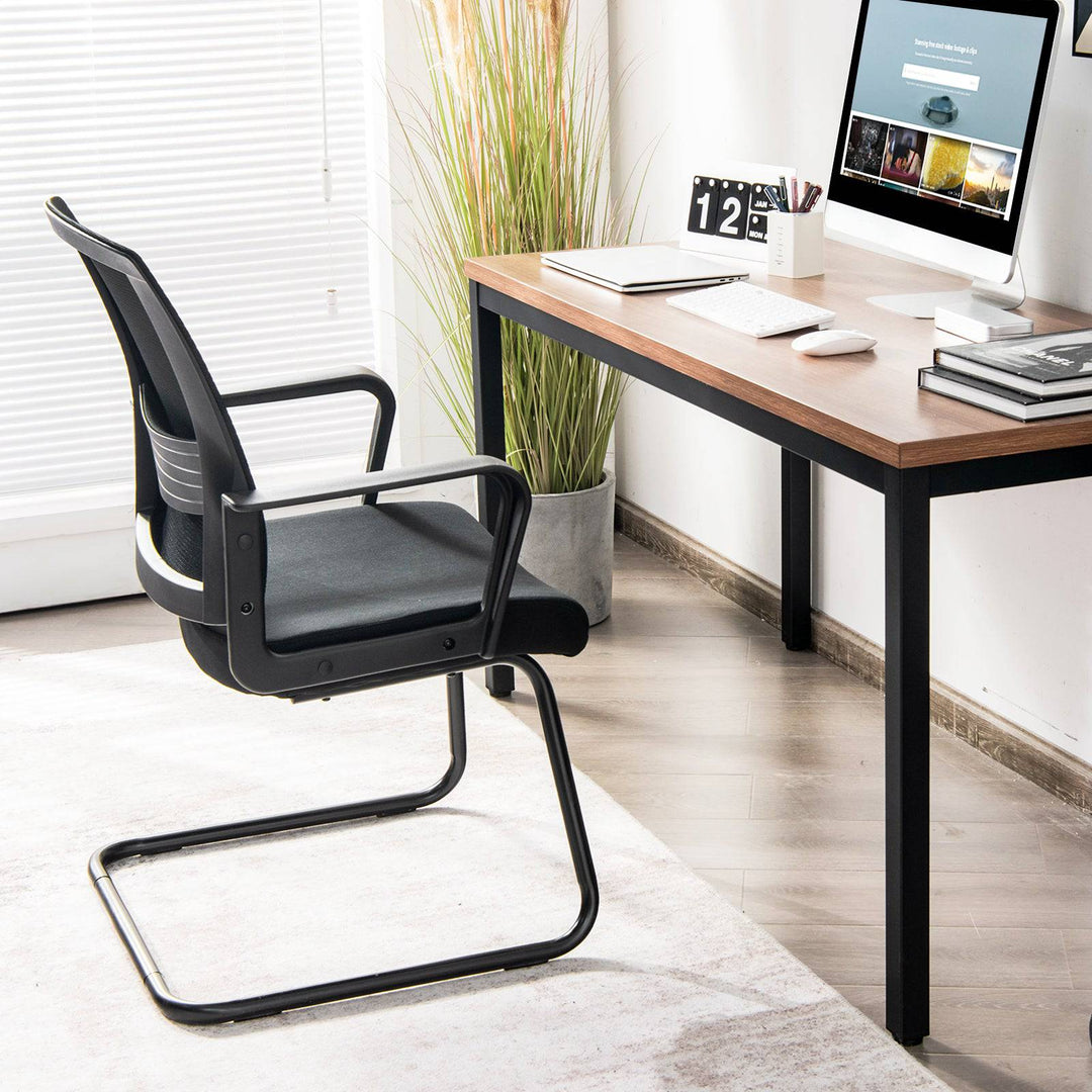 Mid Mesh Back Reception Chair with Adjustable Lumbar Support and Sled Base - TidySpaces