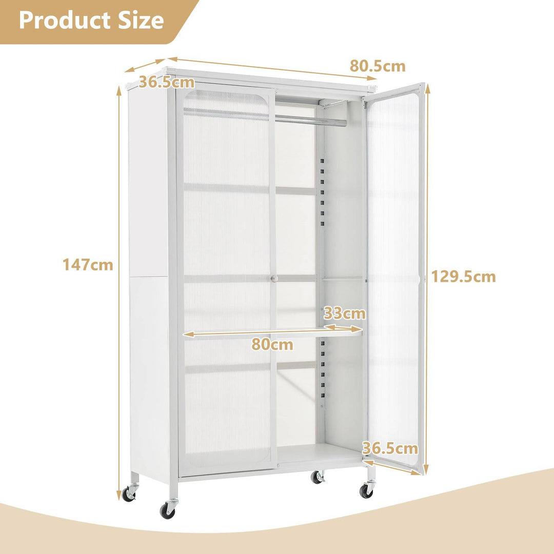 Mobile Metal Wardrobe Armoire Closet with Hanging Rod and Adjustable Shelf - TidySpaces