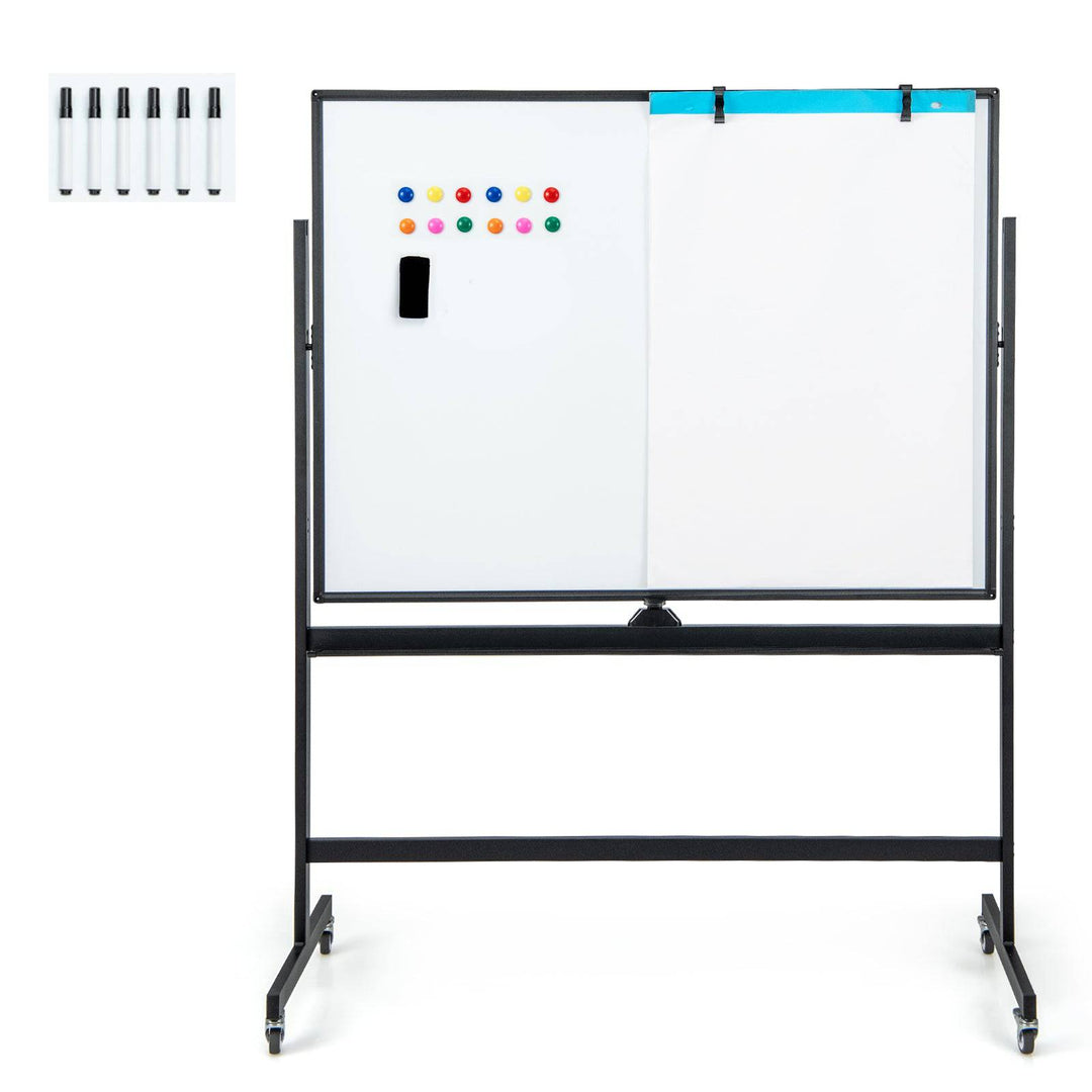 Mobile Whiteboard Reversible with Grid Pattern Board and Board Eraser Black - TidySpaces
