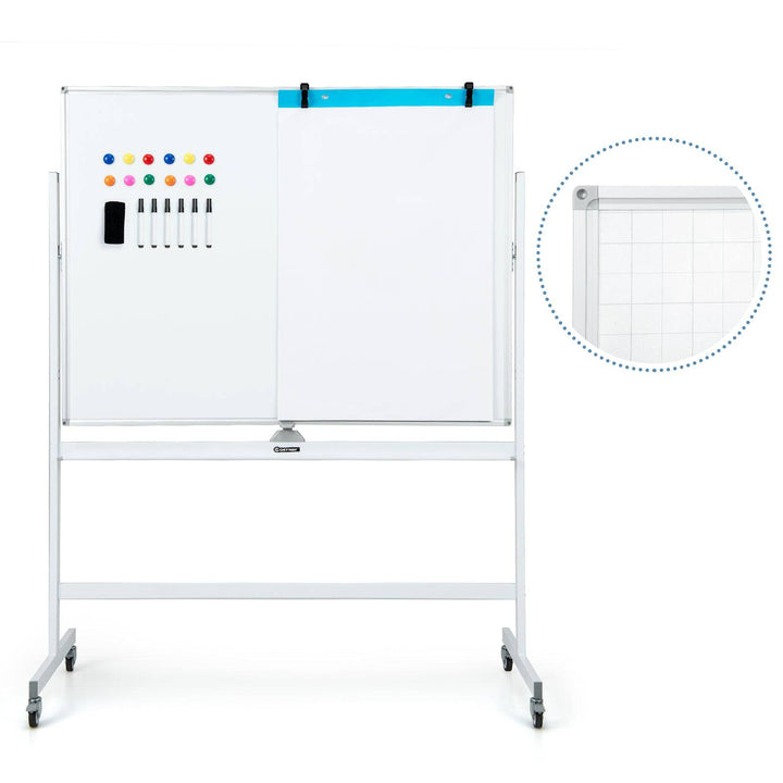 Mobile Whiteboard Reversible with Grid Pattern Board and Board Eraser White - TidySpaces