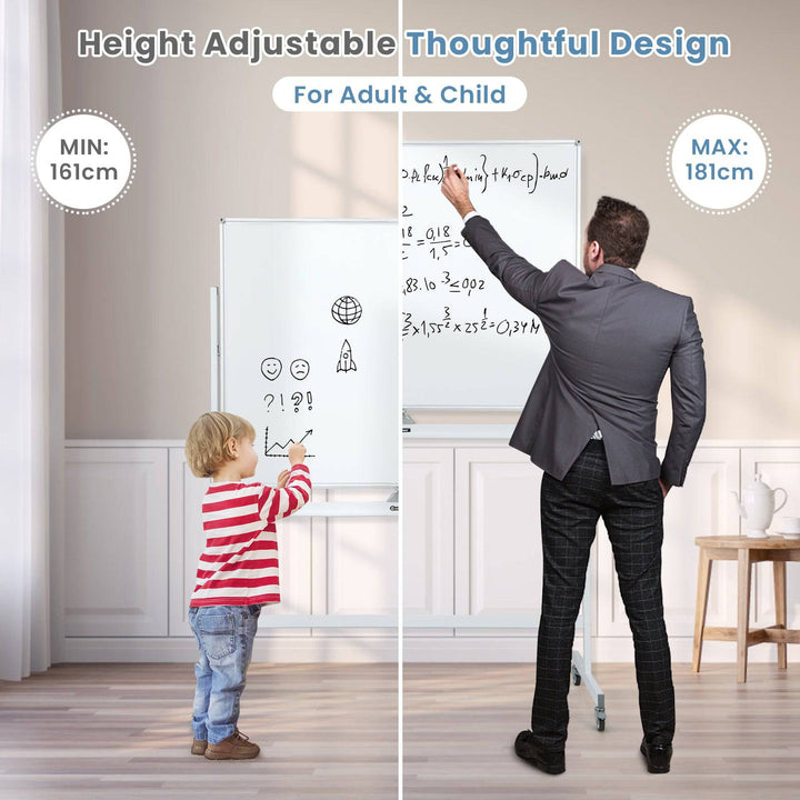 Mobile Whiteboard Reversible with Grid Pattern Board and Board Eraser - TidySpaces
