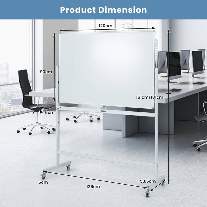 Mobile Whiteboard Reversible with Grid Pattern Board and Board Eraser - TidySpaces