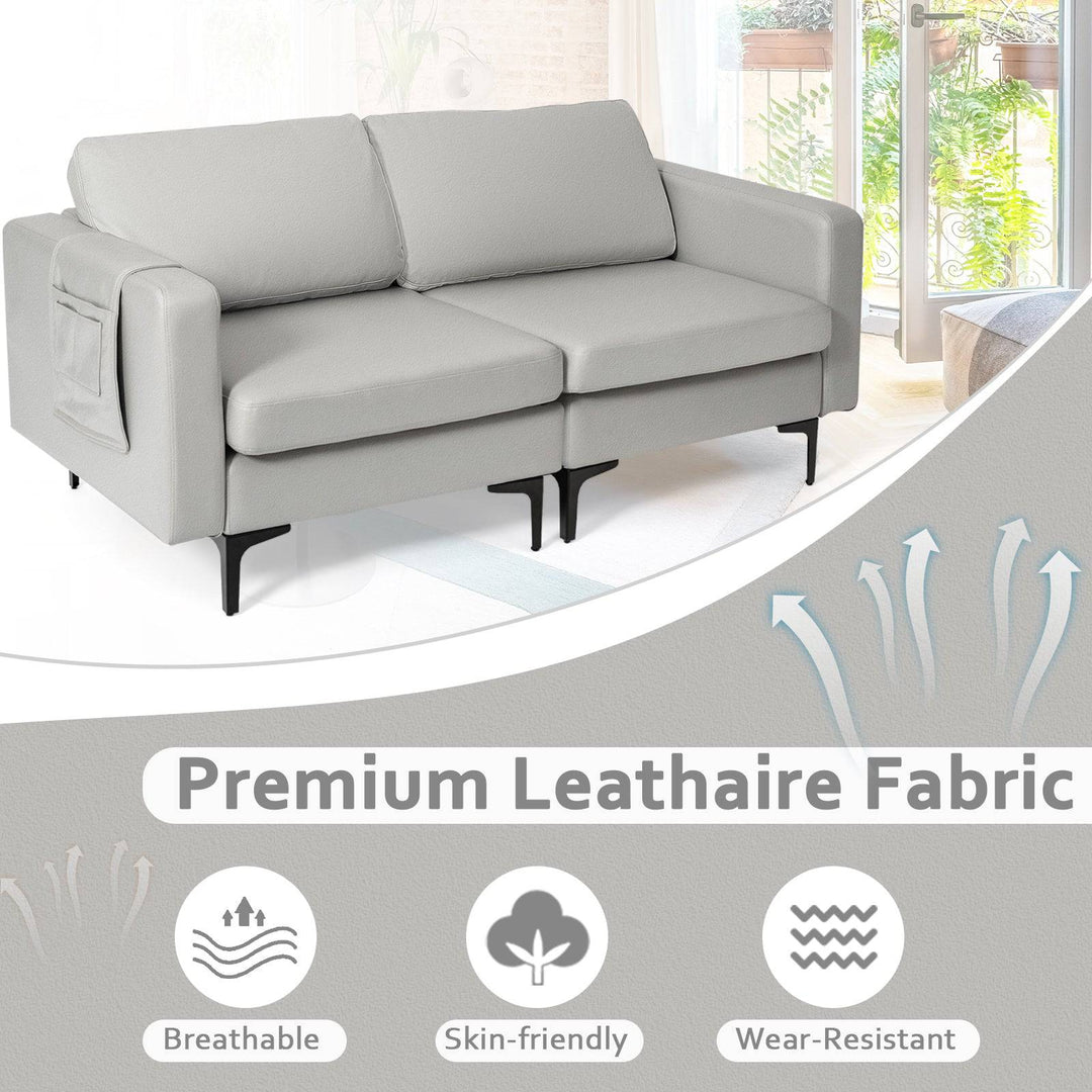 Modern 2 Seat Modern Sofa Couch with Detachable Remote Control Holder Light - TidySpaces