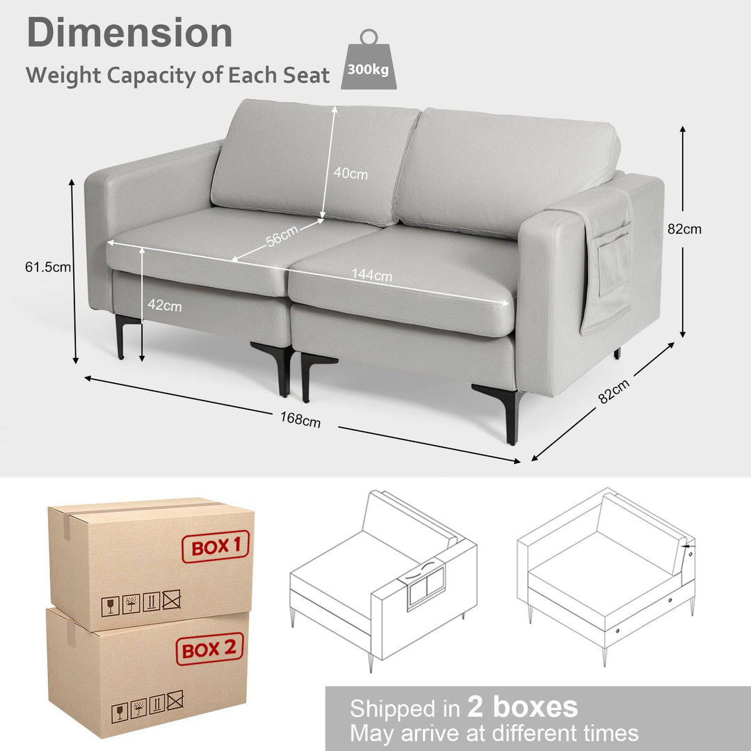 Modern 2 Seat Modern Sofa Couch with Detachable Remote Control Holder Light - TidySpaces