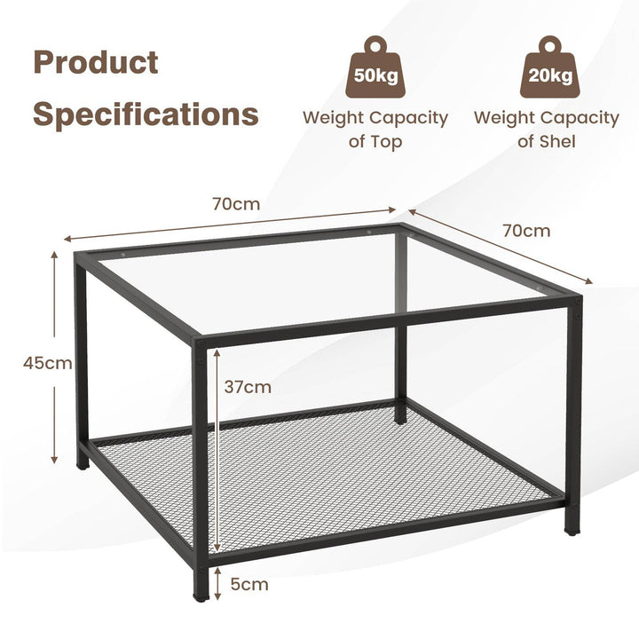 Modern 2 Tier Square Glass Coffee Table with Storage - TidySpaces