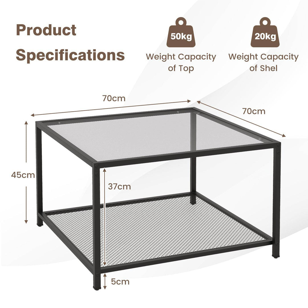 Modern 2 Tier Square Glass Coffee Table with Storage - TidySpaces