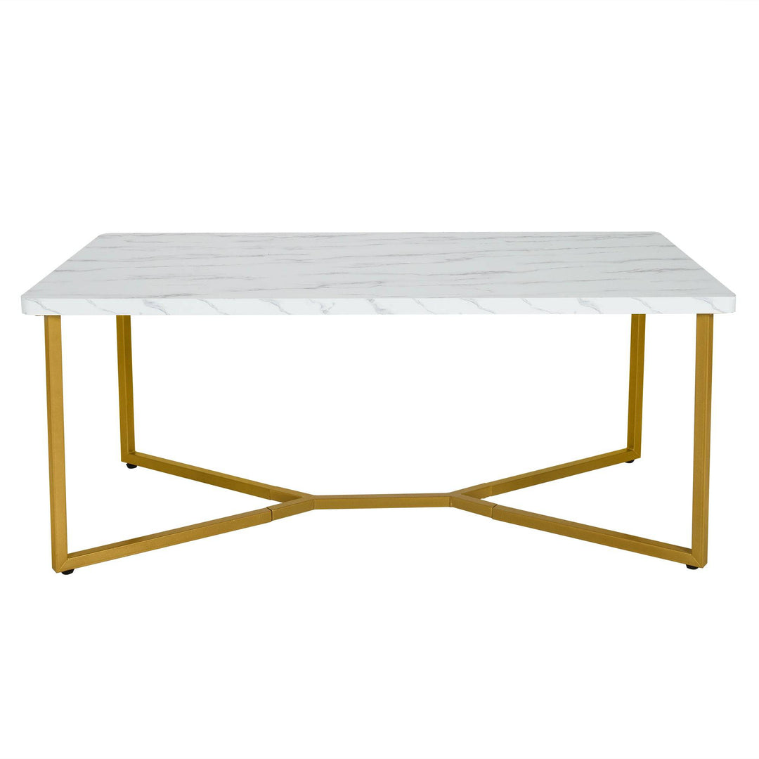 Modern Coffee Table with Faux Marble Tabletop and Golden Y shaped Legs - TidySpaces