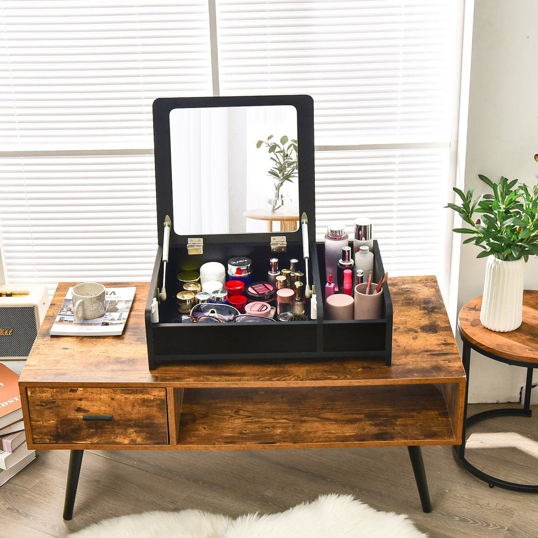 Modern Desktop Makeup Organizer with Flip Top Mirror - TidySpaces