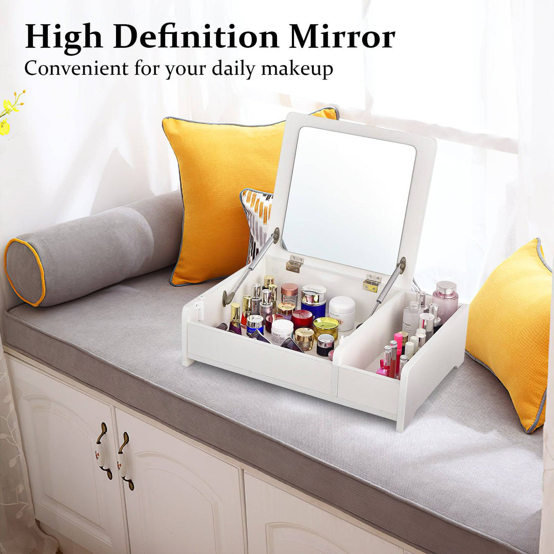 Modern Desktop Makeup Organizer with Flip Top Mirror - TidySpaces