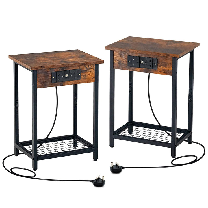 Nightstand Set of 2 with Charging Station and Open Shelf - TidySpaces