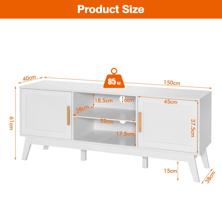 Rattan TV Stand for TVs up to 65 Inch with Adjustable Shelf White - TidySpaces