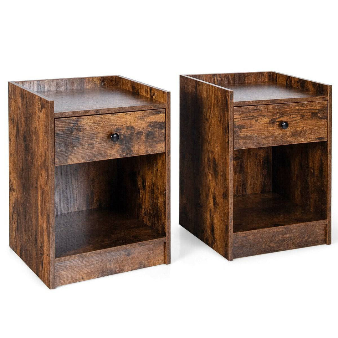 Set of 2 Bedside Table with a Drawer and Open Shelf - TidySpaces