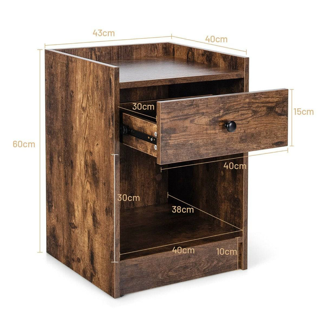 Set of 2 Bedside Table with a Drawer and Open Shelf - TidySpaces