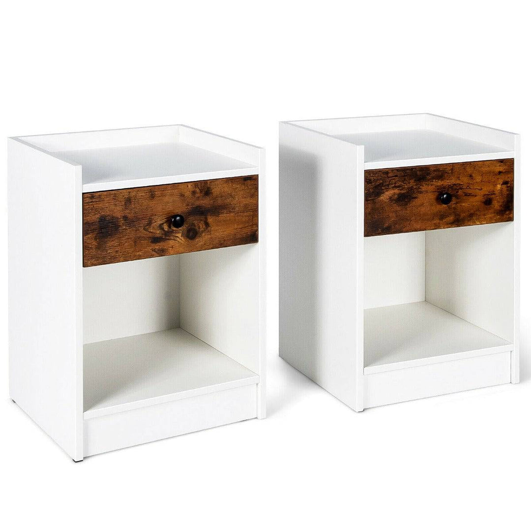 Set of 2 Bedside Table with a Drawer and Open Shelf - TidySpaces