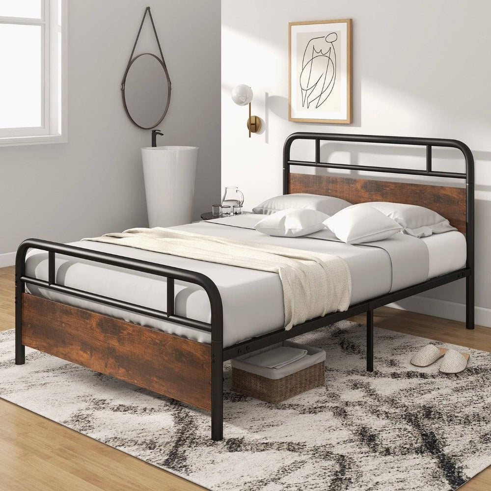 Single/Double/King Bed Frame with Industrial Headboard Double Size - TidySpaces