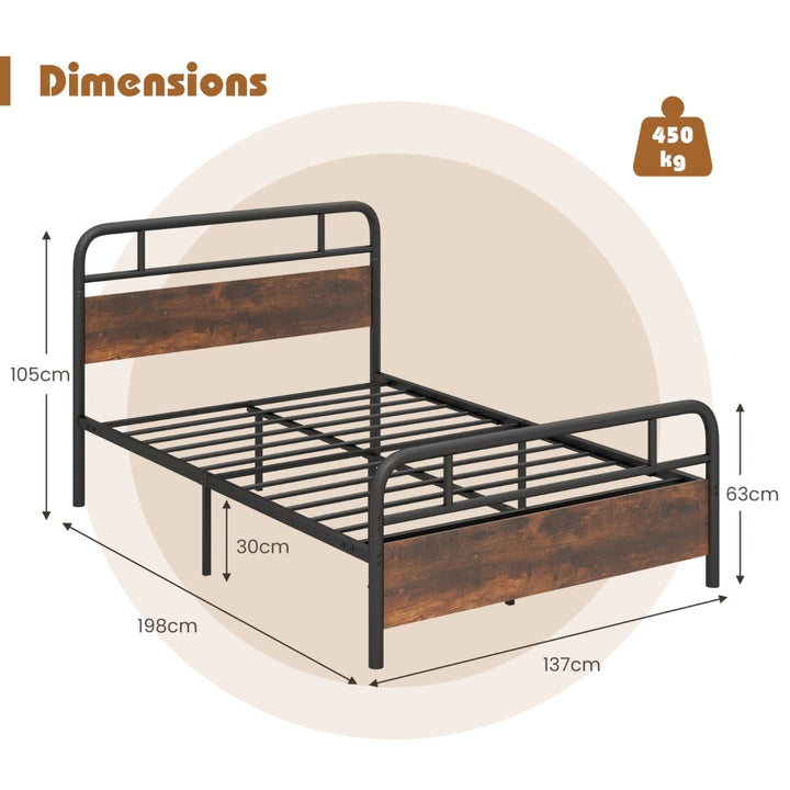 Single/Double/King Bed Frame with Industrial Headboard Double Size - TidySpaces