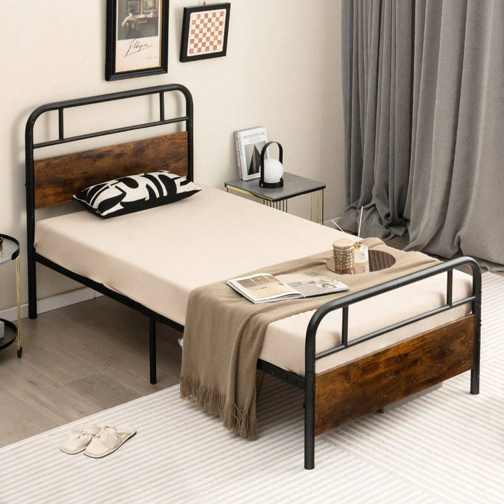 Single/Double/King Bed Frame with Industrial Headboard Double Size - TidySpaces