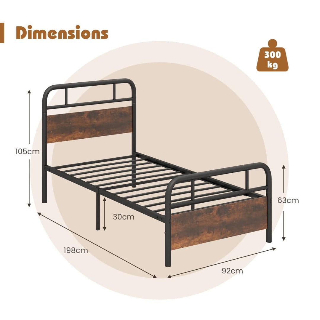 Single/Double/King Bed Frame with Industrial Headboard Double Size - TidySpaces