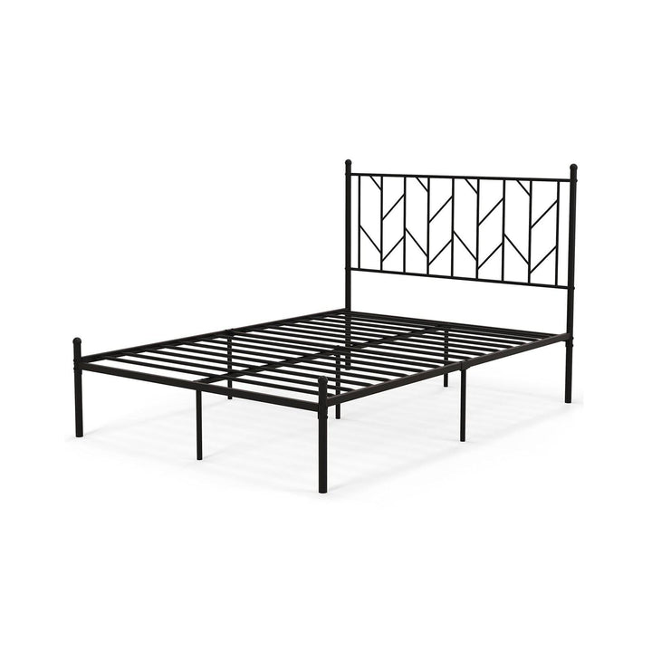 Single/Double Metal Platform Bed Frame with Headboard Black Double Size - TidySpaces