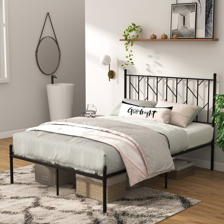 Single/Double Metal Platform Bed Frame with Headboard Black Double Size - TidySpaces