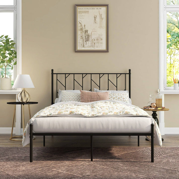 Single/Double Metal Platform Bed Frame with Headboard Black Double Size - TidySpaces