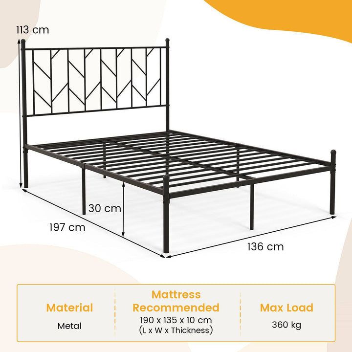 Single/Double Metal Platform Bed Frame with Headboard Black Double Size - TidySpaces