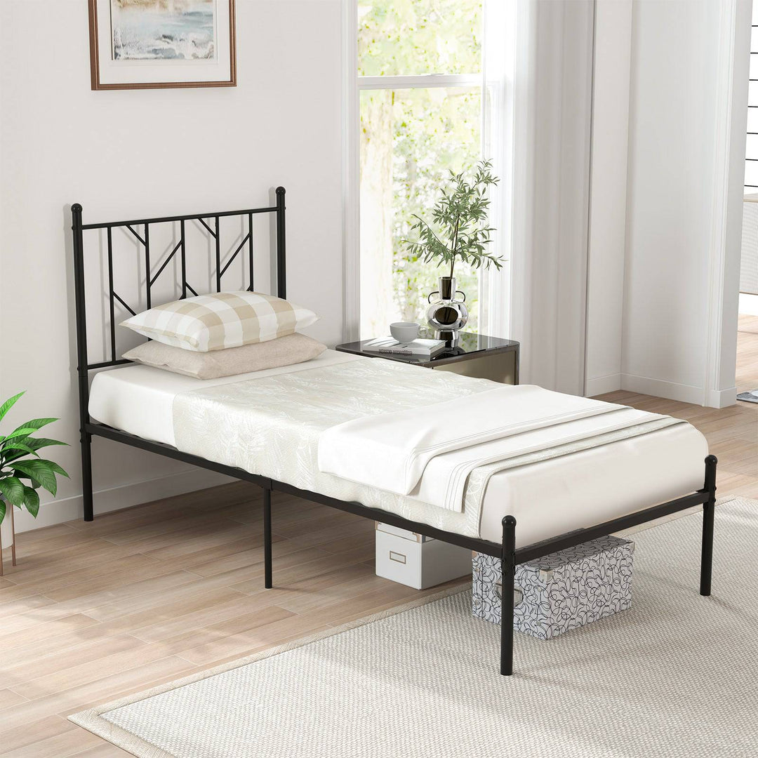 Single/Double Metal Platform Bed Frame with Headboard Black Double Size - TidySpaces