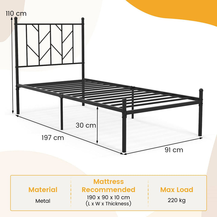 Single/Double Metal Platform Bed Frame with Headboard Black Double Size - TidySpaces