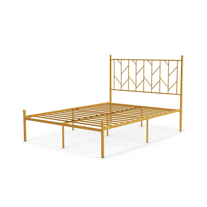 Single/Double Metal Platform Bed Frame with Headboard Black Golden Double Size - TidySpaces