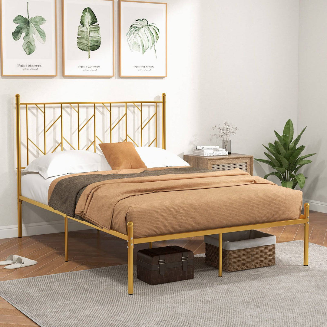 Single/Double Metal Platform Bed Frame with Headboard Black Golden Double Size - TidySpaces