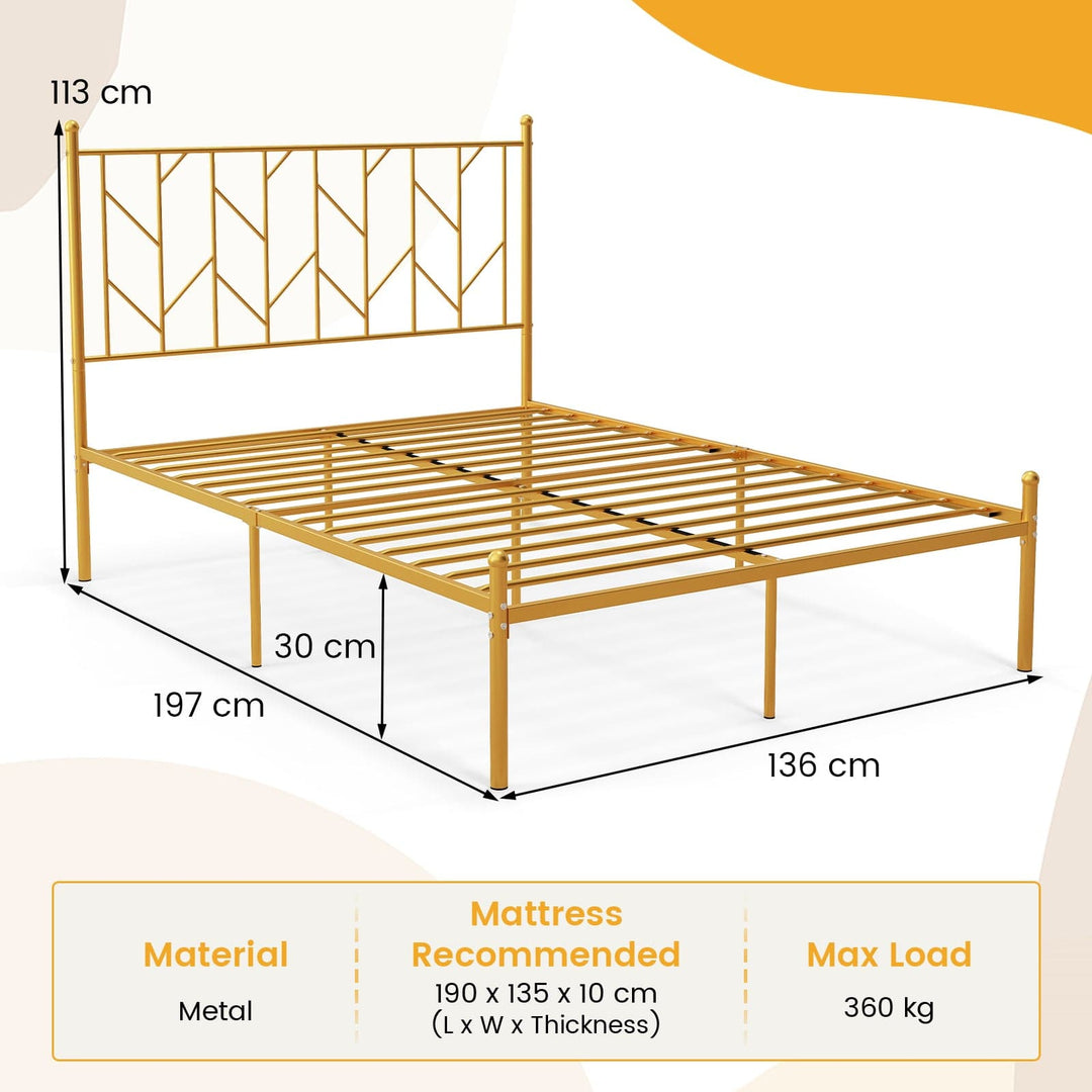 Single/Double Metal Platform Bed Frame with Headboard Black Golden Double Size - TidySpaces