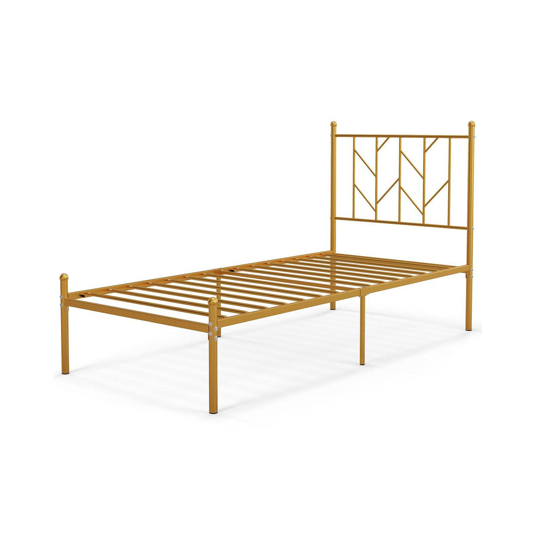 Single/Double Metal Platform Bed Frame with Headboard Black Golden Double Size - TidySpaces