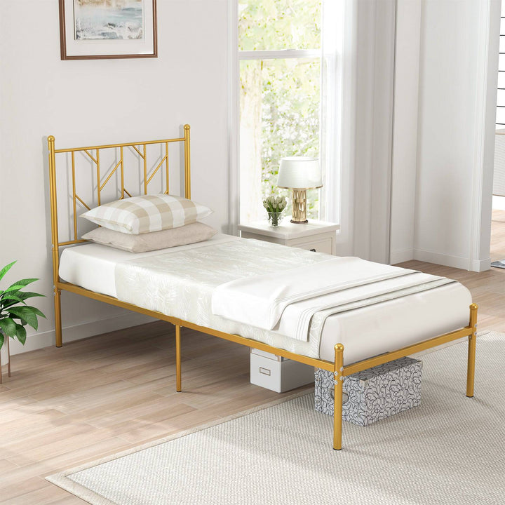 Single/Double Metal Platform Bed Frame with Headboard Black Golden Double Size - TidySpaces