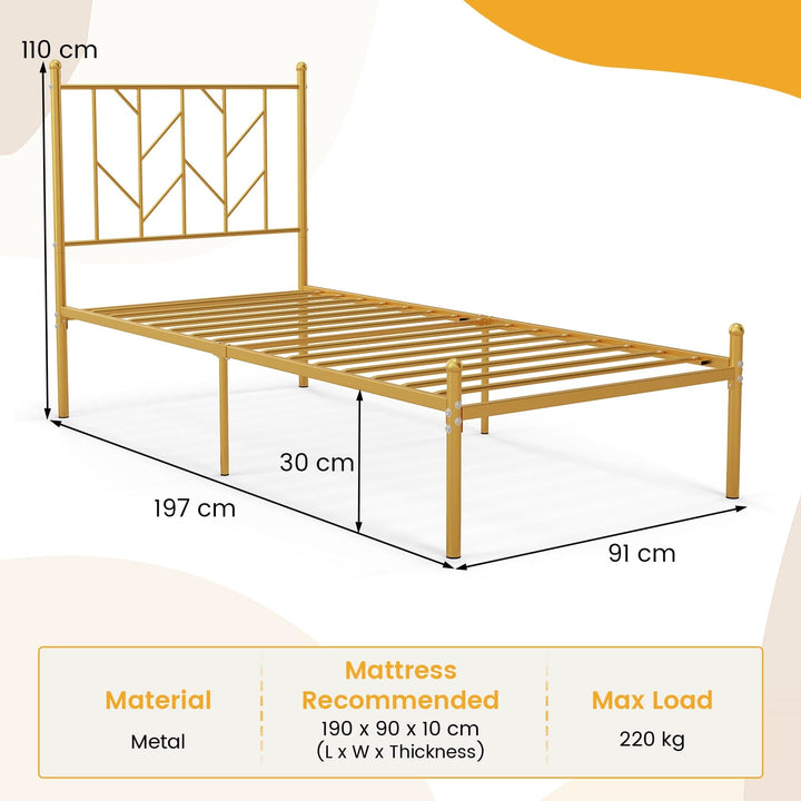 Single/Double Metal Platform Bed Frame with Headboard Black Golden Double Size - TidySpaces