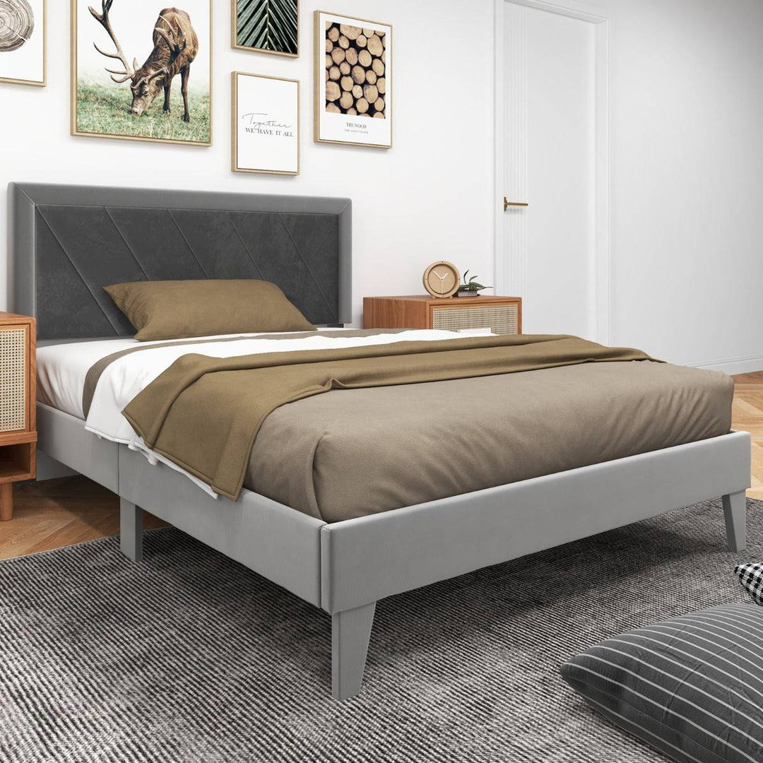 Single/Double Platform Bed with High Headboard & 12 Wooden Slats - TidySpaces