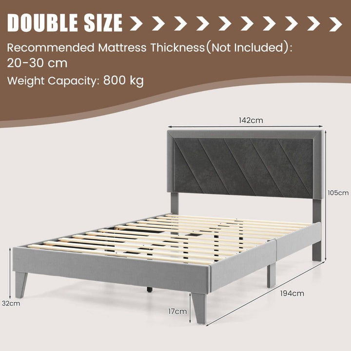 Single/Double Platform Bed with High Headboard & 12 Wooden Slats - TidySpaces