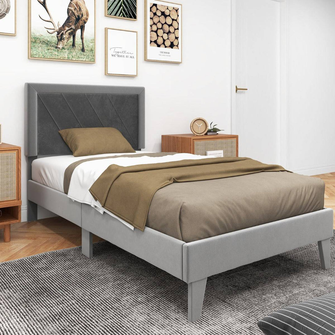 Single/Double Platform Bed with High Headboard & 12 Wooden Slats - TidySpaces