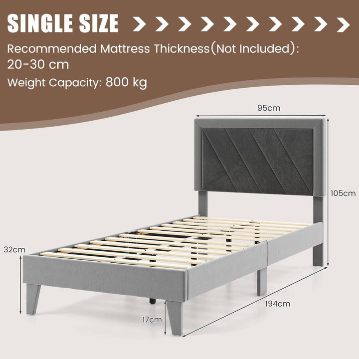 Single/Double Platform Bed with High Headboard & 12 Wooden Slats - TidySpaces