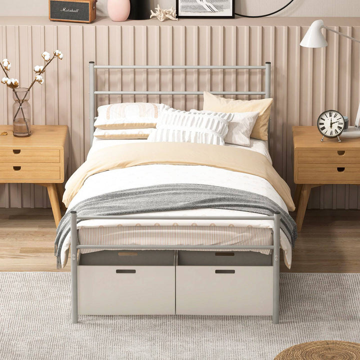 Single Metal Bed Frame with Metal Slats - TidySpaces