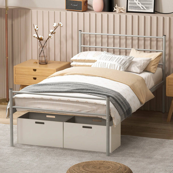 Single Metal Bed Frame with Metal Slats - TidySpaces